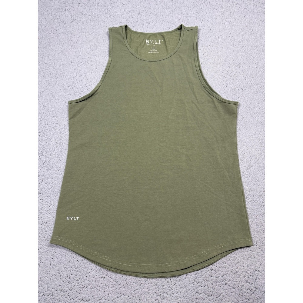 BYLT Tank Top Mens Medium Shirt Green LUX Drop Cut Curved Hem Tagless Casual